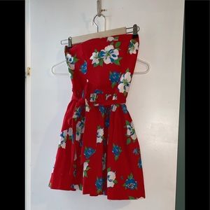 Strapless floral dress with tie